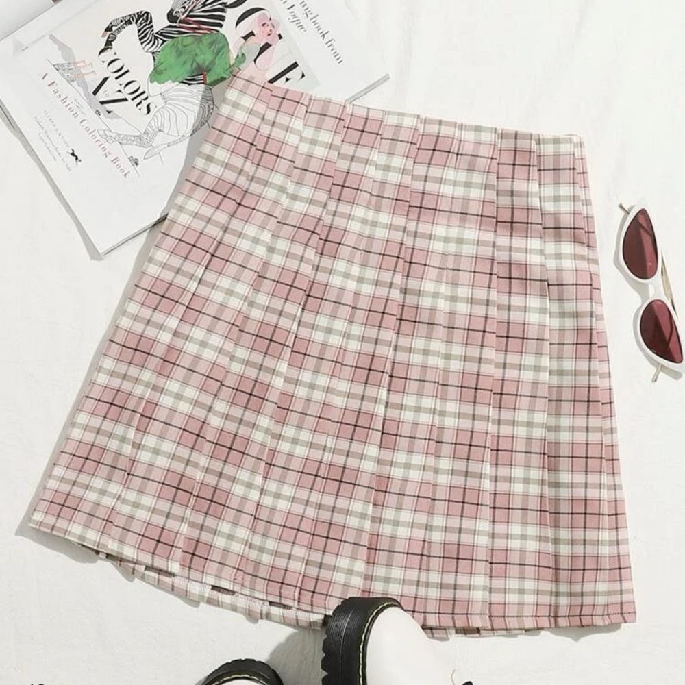 Shein pink plaid skirt